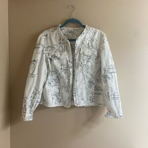 Coldwater Creek 100% Cotton White Sketch Print Jacket